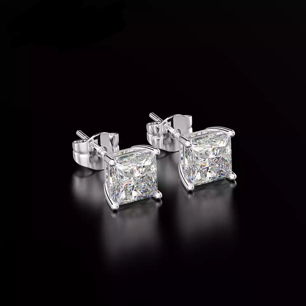 Square Cut Simulated Diamond Earrings Studs